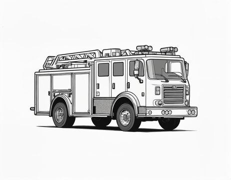 hand drawn illustration of a truck. fire truck coloring page