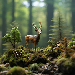 Naklejka na ściany i meble Miniature deer are in the forest