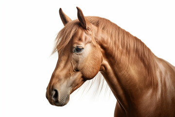 Obraz premium Chestnut Horse close-up portrait on a white background.