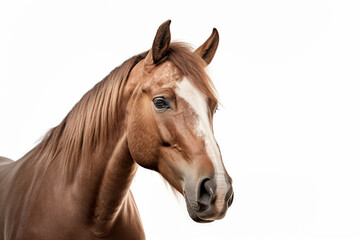 Obraz premium Chestnut Horse close-up portrait on a white background.