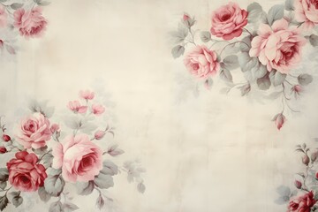 Vintage Rose Border on Parchment Background