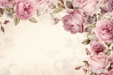 Vintage Rose Border on Parchment Background