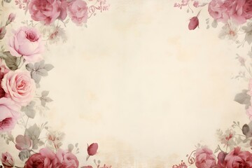 Vintage Rose Border on Parchment Background