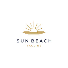 elegant hipster gold sun sunset sunrise with beach ocean sea water logo icon vector in trendy line linear, outline logo vector