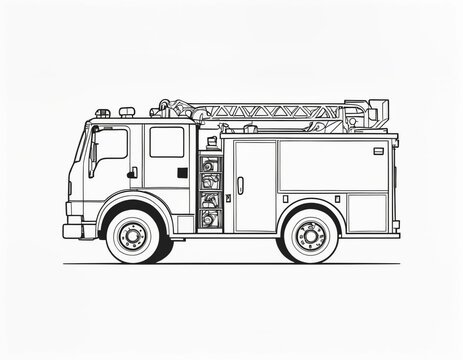fire truck illustration. cartoon coloring page