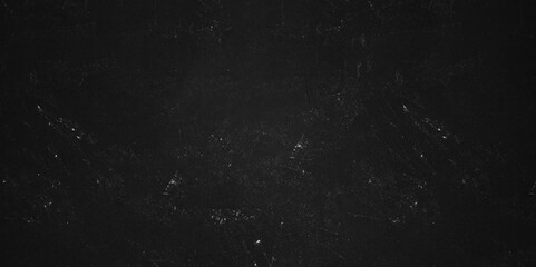 Grunge dark black blackboard and chalkboard rough background. Panorama dark grey black slate background or texture. Vector black concrete texture. Stone wall background.