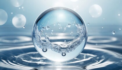 Water splash in sphere glass at the sea background. - obrazy, fototapety, plakaty