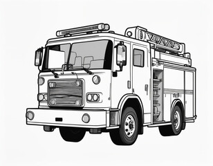 fire truck illustration. cartoon coloring page 