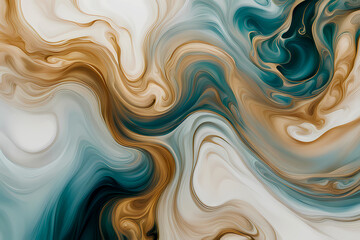 Luxurious marbling abstract background with waves, vibrant geometric patterns, artistic and contemporary on a minimalist background with blue, paint swirls in beautiful teal and orange colors HD
