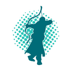 Silhouette of a male archer warrior in action pose. Silhouette of a man fighter carrying archery weapon.