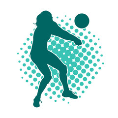 Silhouette of a female volley athlete in action pose. Silhouette of a woman playing volley ball sport.