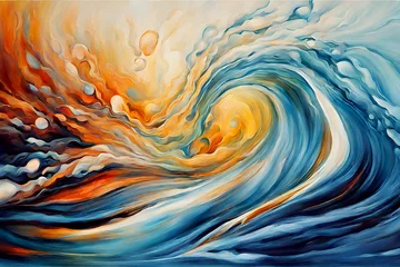 Foto op Plexiglas Abstract blue water waves colorful oil painting art, and abstract wind waves in the sky with yellow. blue, and golden  color mix © ABDULLAH