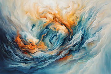 Abstract blue water waves colorful oil painting art, and abstract wind waves in the sky with...