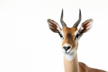 Impala close-up portrait on a white background.