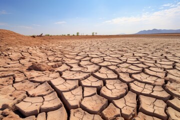 A dried-up lakebed, its cracked surface a result of relentless sunlight