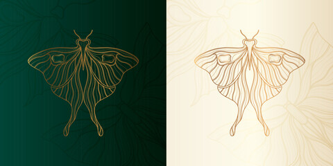 Art nouveau style butterfly basic element. 1920-1930 years vintage design. Symbol motif Emerald green design.