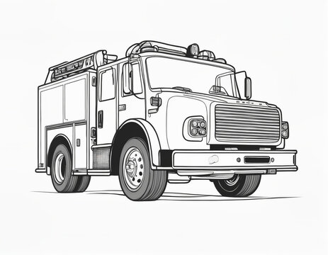 fire truck isolated on white. cartoon coloring book