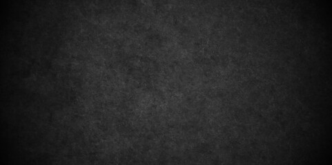Grunge dark black blackboard and chalkboard rough backdrop background. Panorama dark grey black slate background or texture. Vector black concrete texture. Stone wall background.