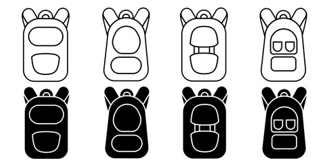 School bag. Vector collection of bag icon illustrations. Black icon design.