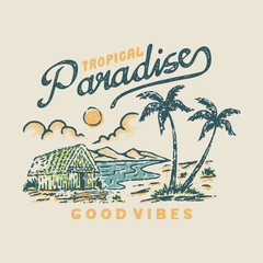 beach illustration tropical graphic palm design surf badge mountain vintage summer paradise © kaboet