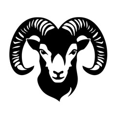Fototapeta premium Goat head logo black and white with a large horn