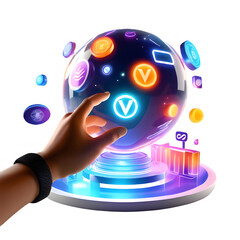 3d illustration hand with metaverse virtual reality connecting  concept. Technology icon for web. Ui, apps and visualization of games and virtual rooms