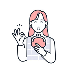 財布を持ってokサインをするおしゃれな若い女性のシンプルなベクターイラスト素材