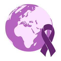 world cancer day, Cancer Awareness Concept With purple Color Ribbons, celebrating the lives of brave warriors world planet earth and ribbons