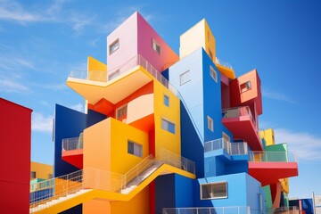 Vibrant and colorful building with beautiful balconies