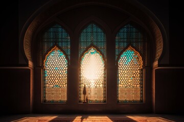 Fototapeta na wymiar Mosque window with copy space. Islamic architecture
