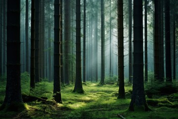 Obraz premium Towering trees framing a tranquil forest clearing