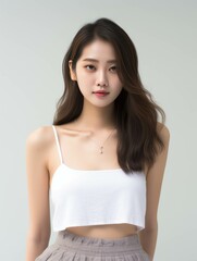 Portrait of beautiful Asian girl wearing white crop top modeling concept