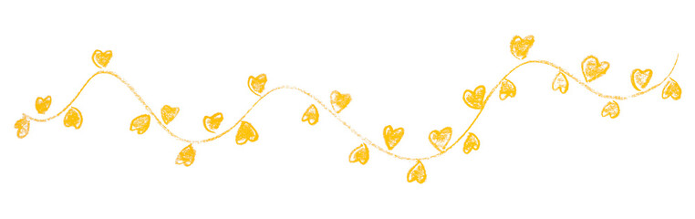Pencil drawn yellow heart isolated on transparent background.