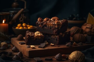 A delicious brownie made with premium ingredients. Generative AI - obrazy, fototapety, plakaty
