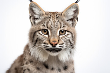 Naklejka premium Bobcat close-up portrait on a white background.