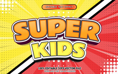 Super kids retro comic cartoon style 3d vector text effect  template design