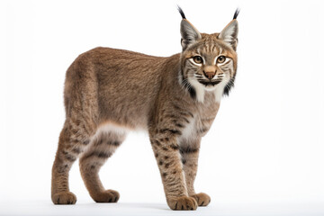 Naklejka premium Bobcat standing on a white background. Animal side portrait.