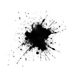 Black and white grunge ink splat isolated on transparent background