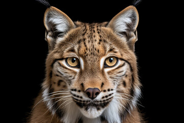 Eurasian lynx close-up portrait. Adorable big cat studio photography.