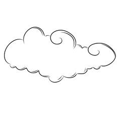 Clouds sketch. Vintage hand drawn sky background with large and small detailed cloudy shapes. Retro pencil drawing. Isolated monochrome cloudscape elements set. Vector engraving heaven