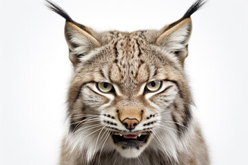 Fototapeta premium Lynx close-up portrait on a white background.