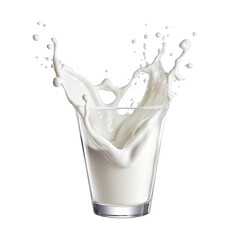 Glass of milk with splash isolated on transparent background