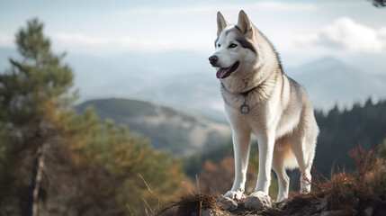Fototapeta premium Husky outside in the mountains