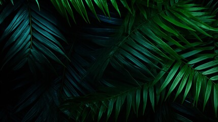 Tropical Paradise. Large, Lush Palm Foliage Creating a Stunning Dark Green Nature Background