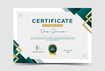 Dark green and gold geometric effect achievement certificate template. Premium variety. soft. Edge line. Geometric. Vector