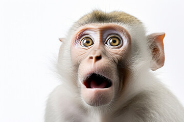 Macaque close-up portrait on a white background	
