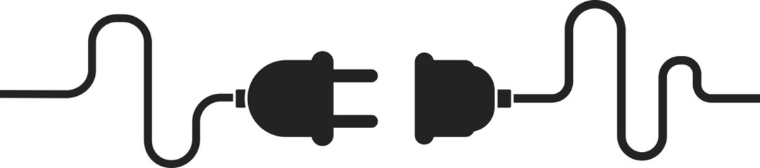 Isolated illustration on plug og unplus connection cable, for electrical equipment, 404 error, lost connection graphic design