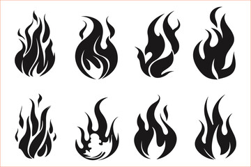 Fire flames black color silhouette set - obrazy, fototapety, plakaty