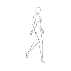 Woman body for fashion collection. Walking female figure for fashion designs. Vector illustration isolated in white background