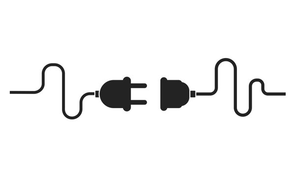 Isolated illustration on plug og unplus connection cable, for electrical equipment, 404 error, lost connection graphic design